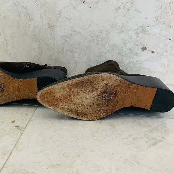 VINCE {11} Booties Mavis Suede Wedge Ankle Boots Olive Green - Picture 10 of 12